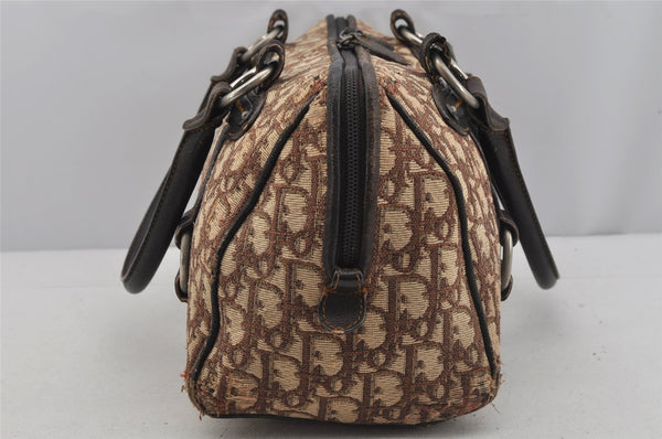 Authentic Christian Dior Trotter Hand Boston Bag Canvas Leather Brown 5373J