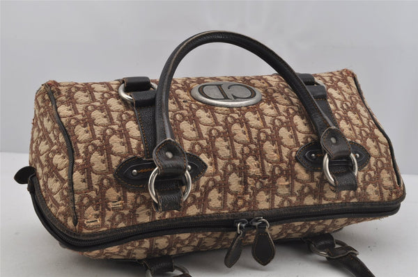 Authentic Christian Dior Trotter Hand Boston Bag Canvas Leather Brown 5373J