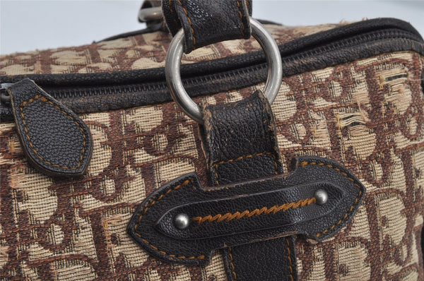 Authentic Christian Dior Trotter Hand Boston Bag Canvas Leather Brown 5373J