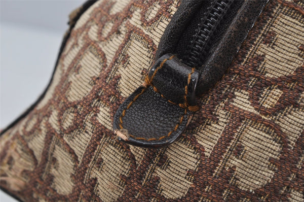 Authentic Christian Dior Trotter Hand Boston Bag Canvas Leather Brown 5373J