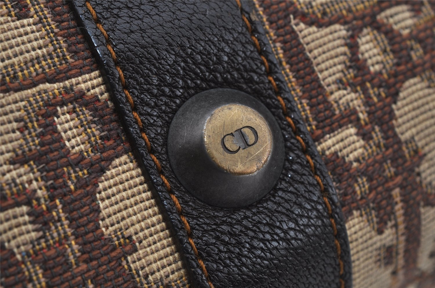 Authentic Christian Dior Trotter Hand Boston Bag Canvas Leather Brown 5373J