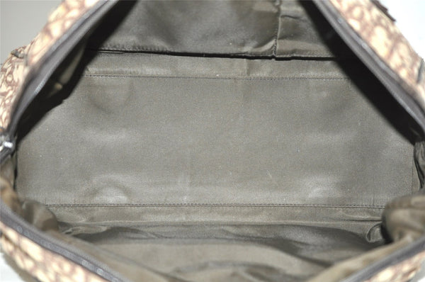 Authentic Christian Dior Trotter Hand Boston Bag Canvas Leather Brown 5373J