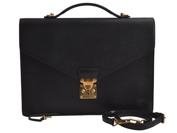 Auth Louis Vuitton Epi Porte Documents Bandouliere Briefcase M54462 Black 5374J