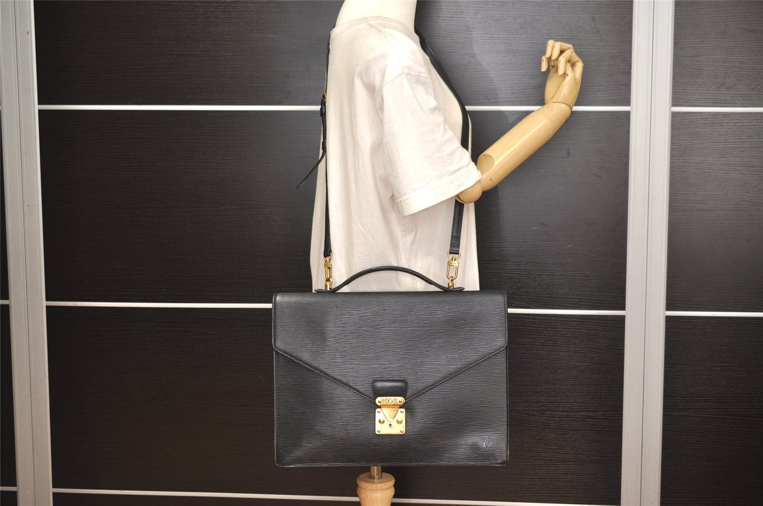 Auth Louis Vuitton Epi Porte Documents Bandouliere Briefcase M54462 Black 5374J