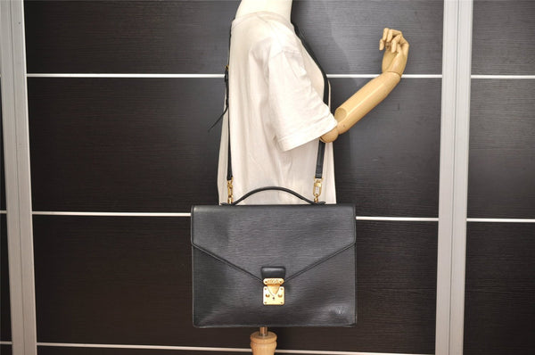 Auth Louis Vuitton Epi Porte Documents Bandouliere Briefcase M54462 Black 5374J