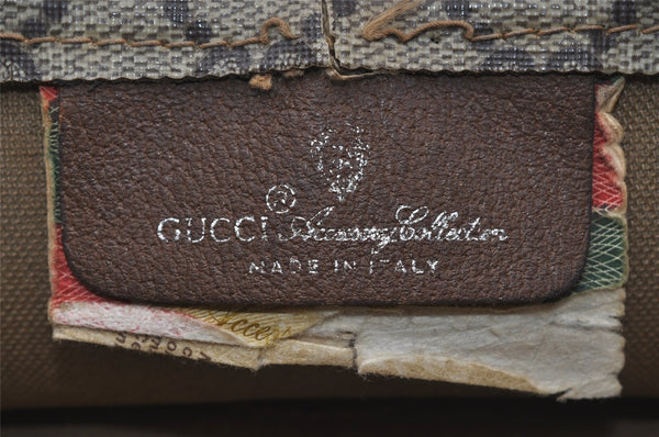 Authentic GUCCI Vintage Drawstring Hand Bag Purse GG PVC Leather Brown 5375I
