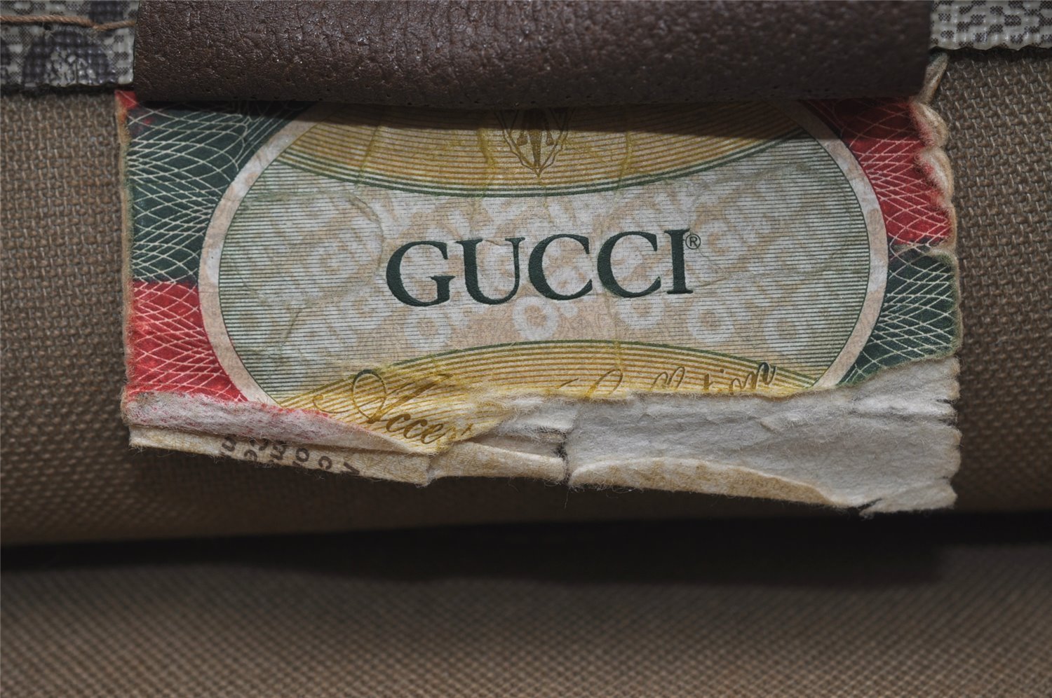 Authentic GUCCI Vintage Drawstring Hand Bag Purse GG PVC Leather Brown 5375I