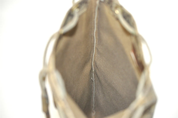 Authentic GUCCI Vintage Drawstring Hand Bag Purse GG PVC Leather Brown 5375I