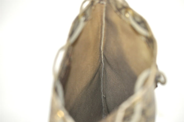 Authentic GUCCI Vintage Drawstring Hand Bag Purse GG PVC Leather Brown 5375I