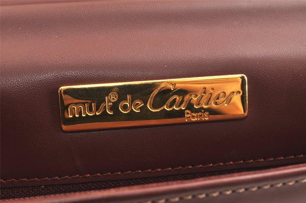 Authentic Cartier Must de Cartier Leather Shoulder Hand Bag Bordeaux Red 5375K