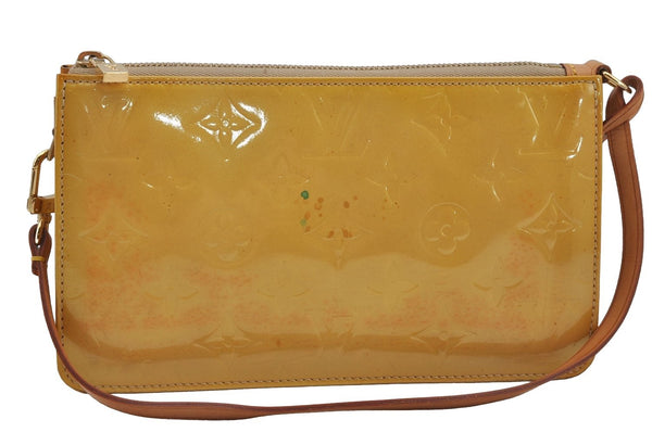 Authentic Louis Vuitton Vernis Lexington Hand Bag Pouch Yellow M91010 LV 5377J