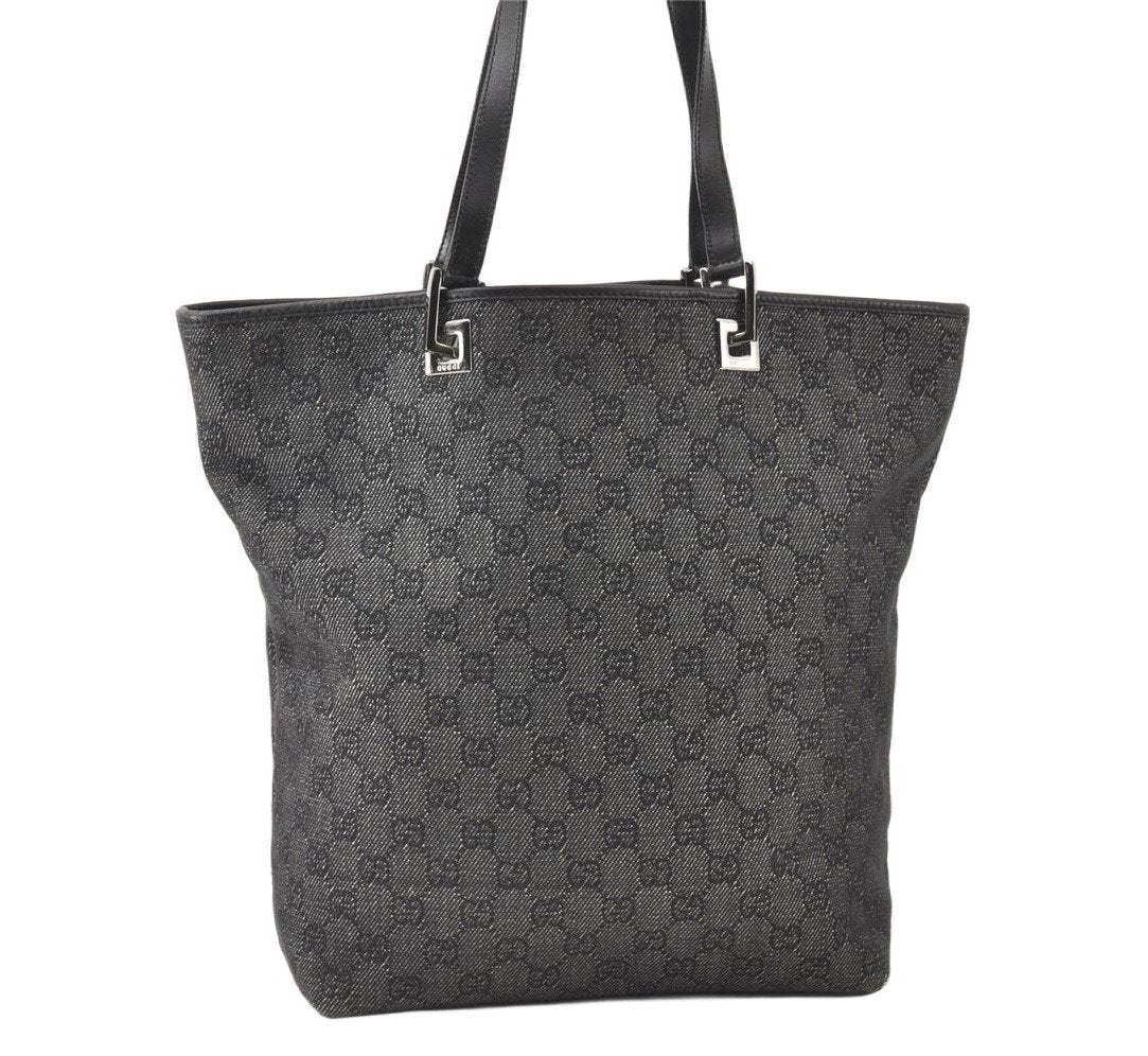 Authentic GUCCI Vintage Shoulder Tote Bag GG Canvas Leather 31243 Black 5378K