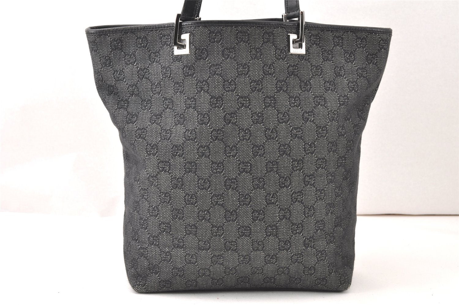 Authentic GUCCI Vintage Shoulder Tote Bag GG Canvas Leather 31243 Black 5378K