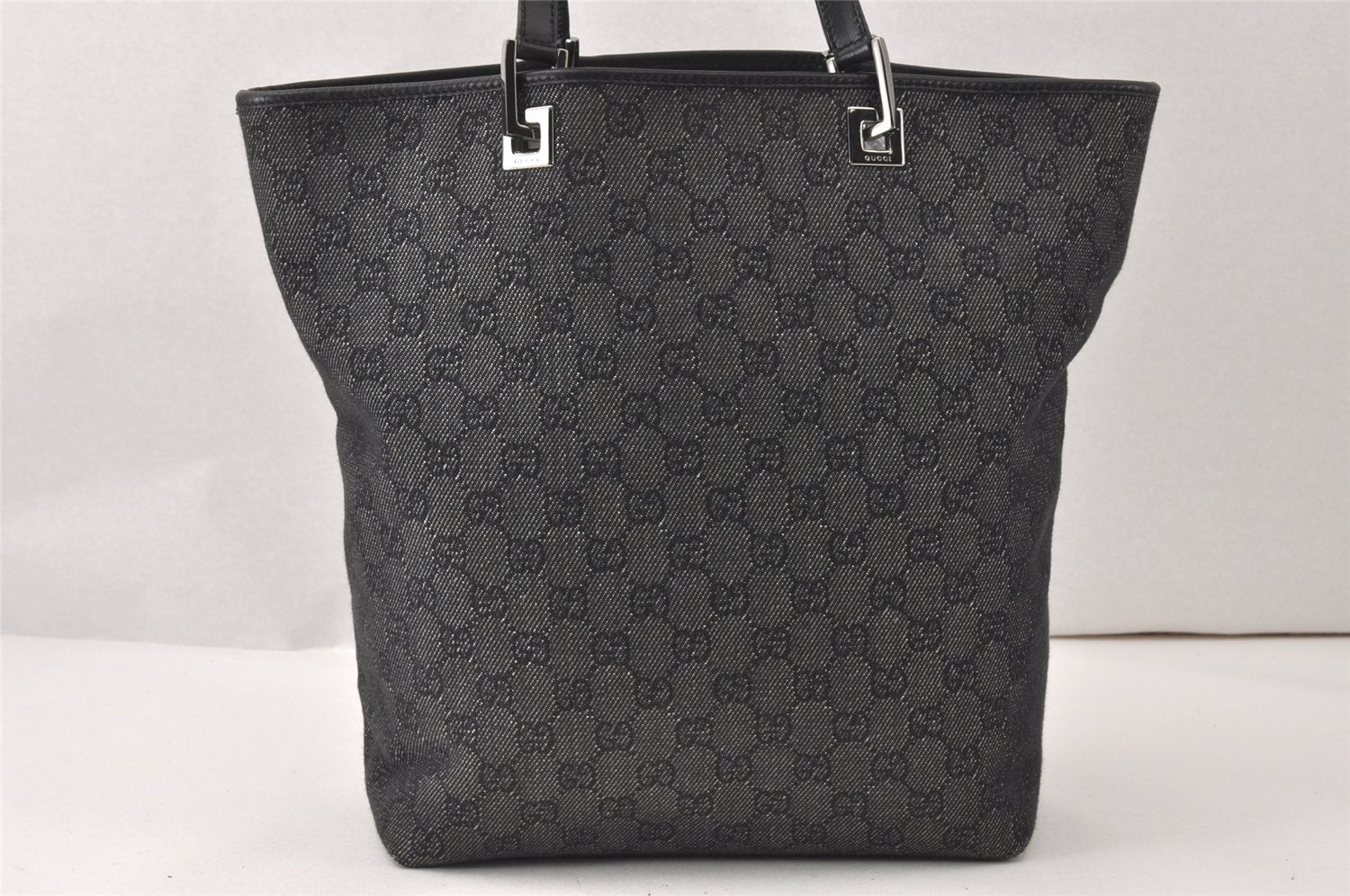 Authentic GUCCI Vintage Shoulder Tote Bag GG Canvas Leather 31243 Black 5378K