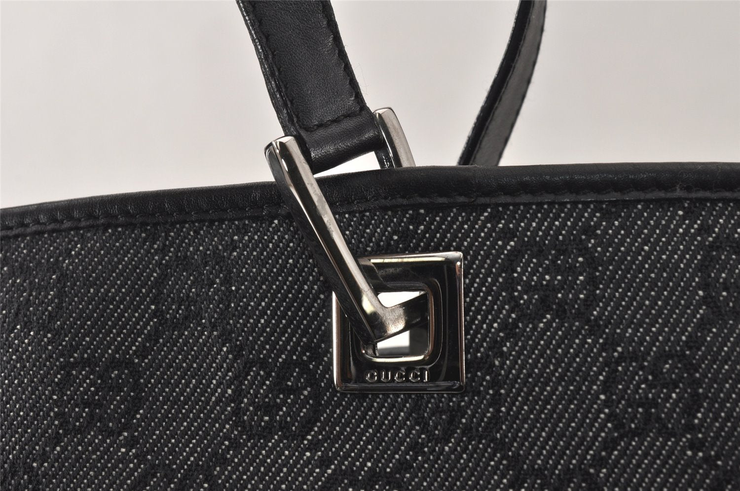 Authentic GUCCI Vintage Shoulder Tote Bag GG Canvas Leather 31243 Black 5378K
