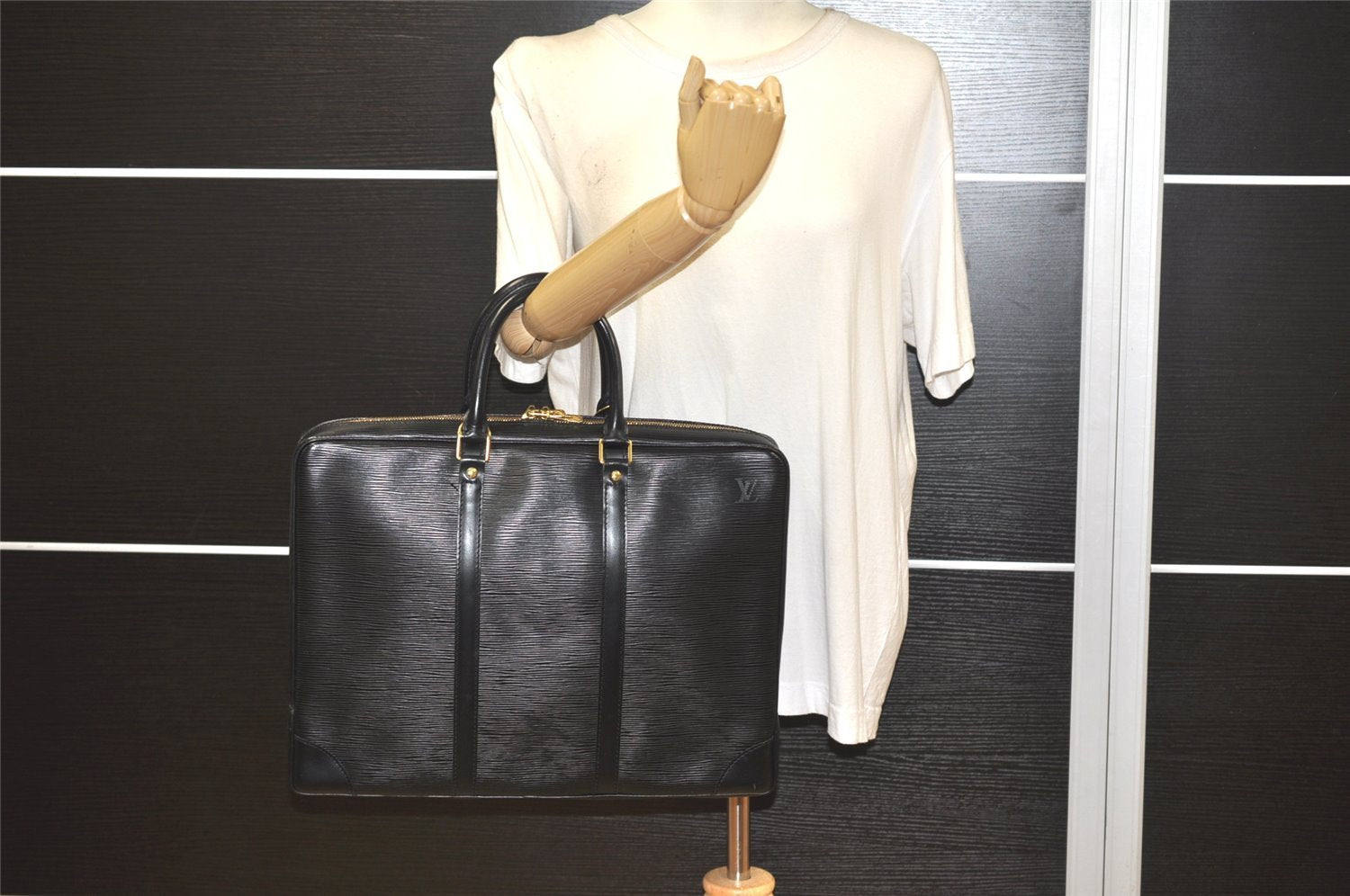 Authentic Louis Vuitton Epi Porte Documents Voyage Briefcase M59162 Black 5380K