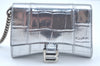 Authentic BALENCIAGA Hourglass Wallet Pouch Leather 656051 Silver Box 5381J