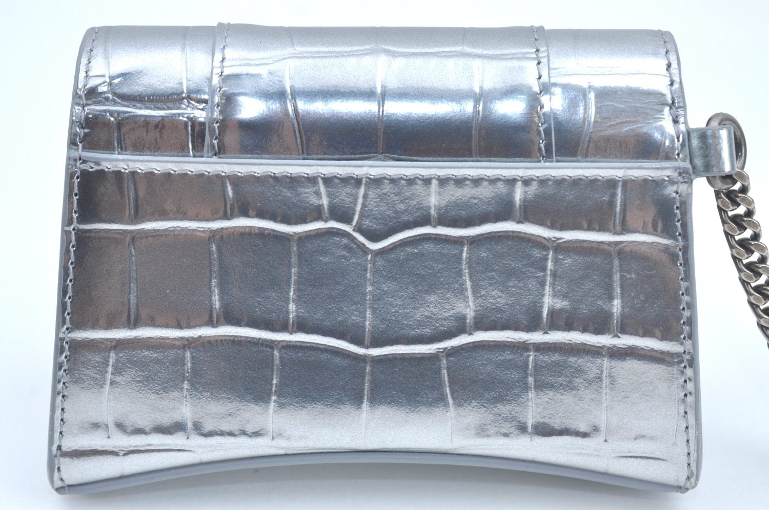 Authentic BALENCIAGA Hourglass Wallet Pouch Leather 656051 Silver Box 5381J