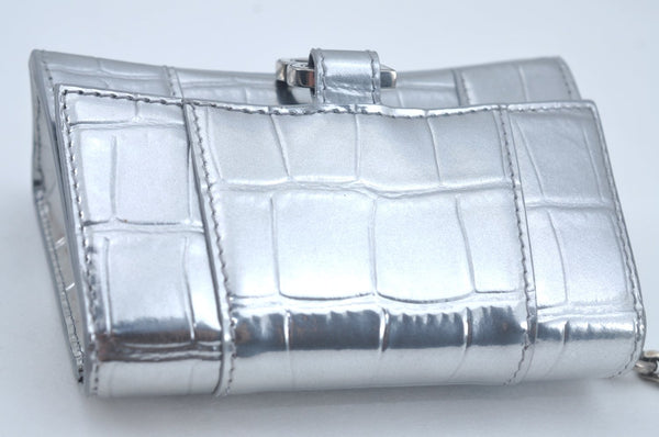 Authentic BALENCIAGA Hourglass Wallet Pouch Leather 656051 Silver Box 5381J