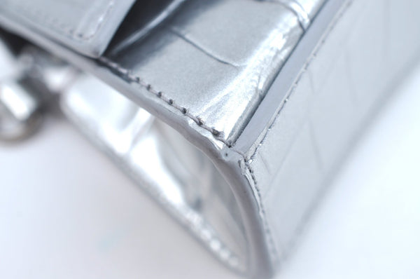 Authentic BALENCIAGA Hourglass Wallet Pouch Leather 656051 Silver Box 5381J