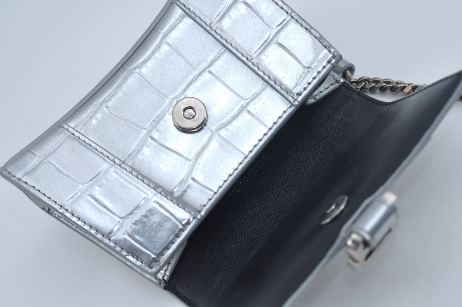 Authentic BALENCIAGA Hourglass Wallet Pouch Leather 656051 Silver Box 5381J