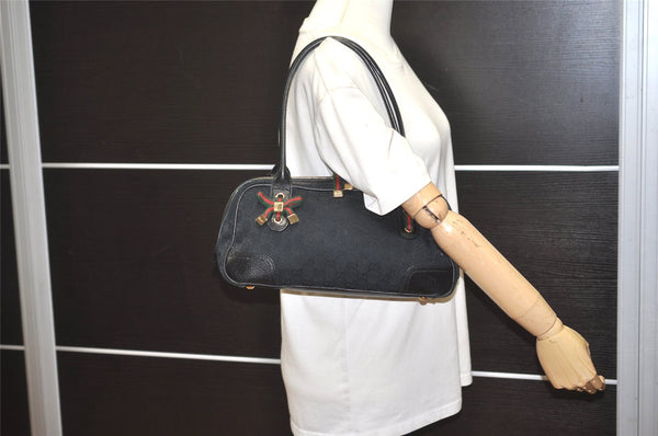Authentic GUCCI Web Sherry Line Princy Shoulder Bag GG Canvas 161720 Black 5386I