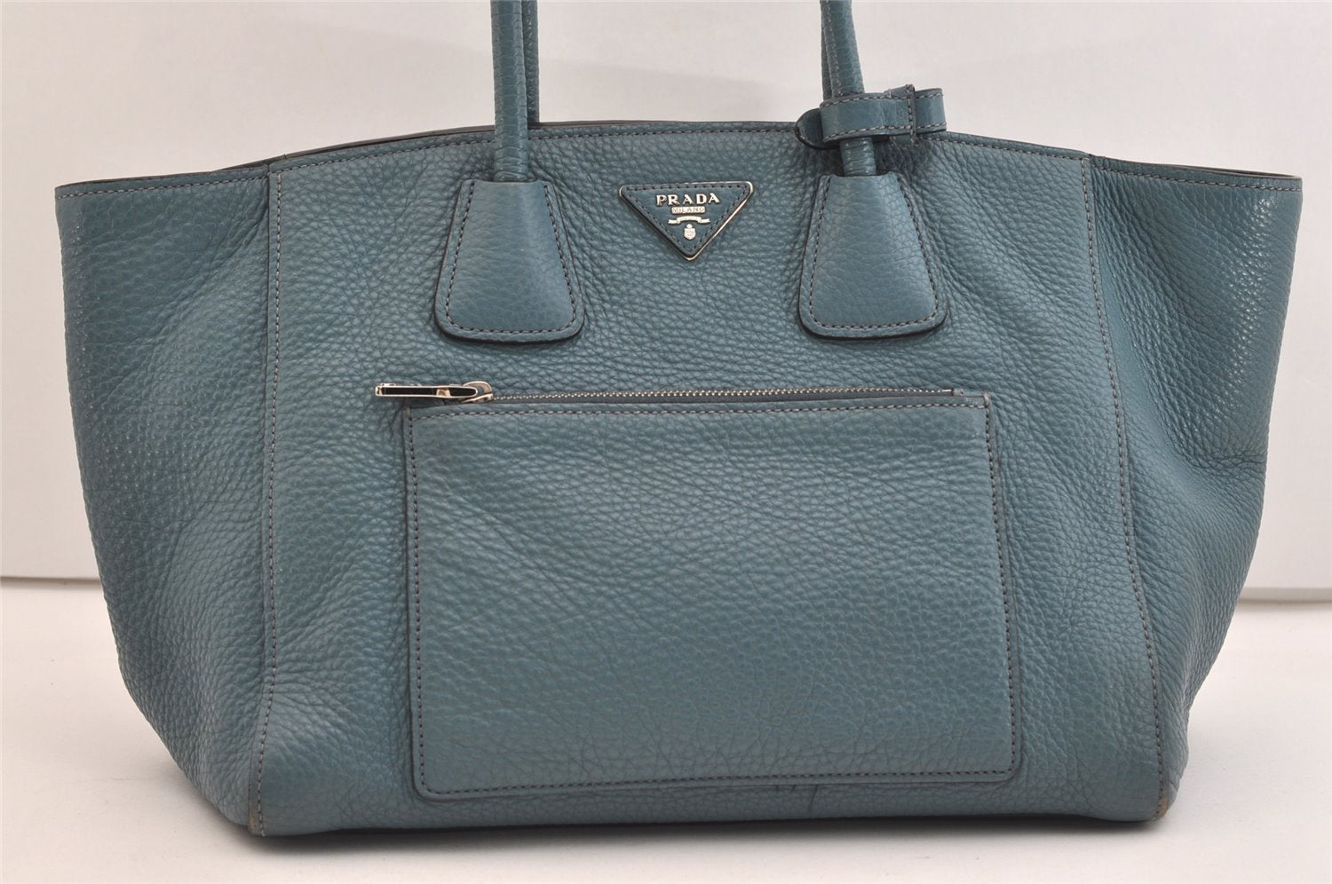 Authentic PRADA Vintage Leather Nappa 2Way Shoulder Hand Tote Bag Blue 5388J