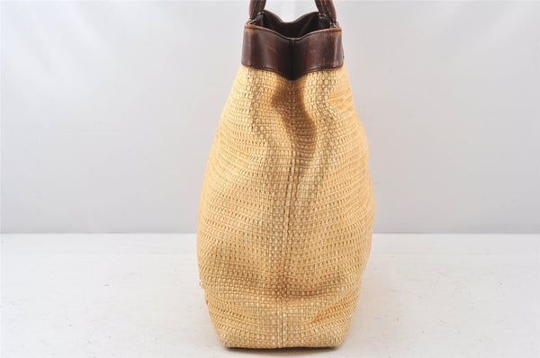 Authentic CHANEL Vintage Tote Bag CoCo Mark Raffia Leather Beige 5389K