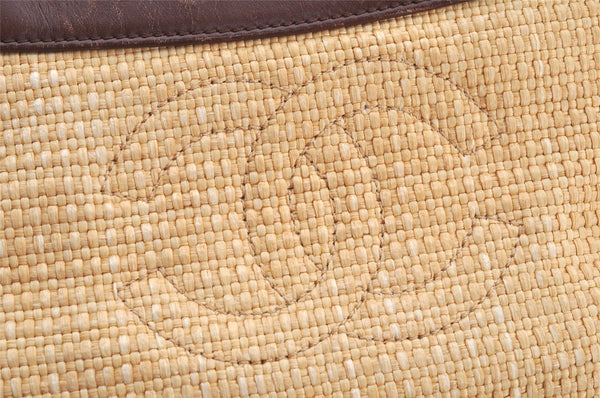 Authentic CHANEL Vintage Tote Bag CoCo Mark Raffia Leather Beige 5389K