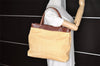 Authentic CHANEL Vintage Tote Bag CoCo Mark Raffia Leather Beige 5389K