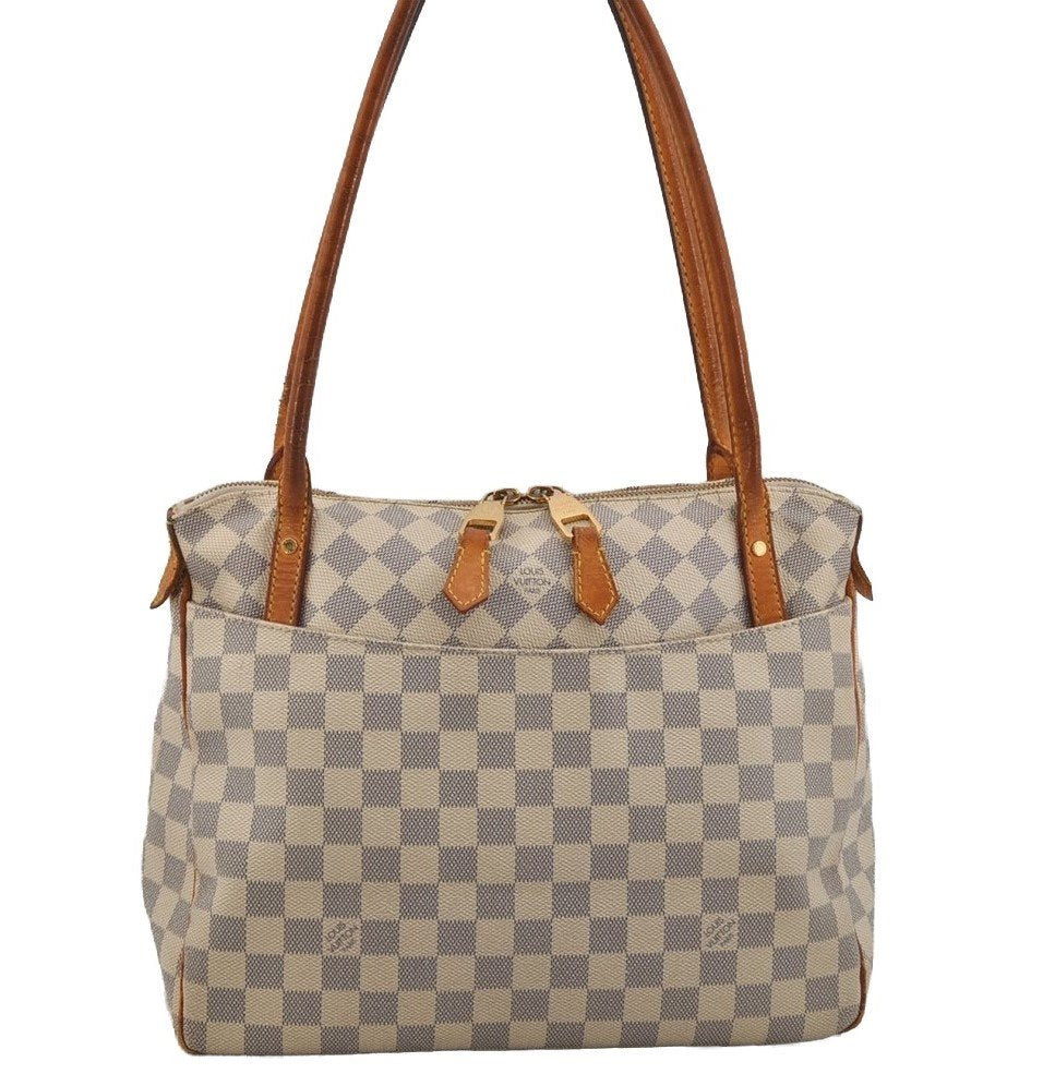 Authentic Louis Vuitton Damier Azur Figheri PM Shoulder Tote Bag N41176 LV 5390J