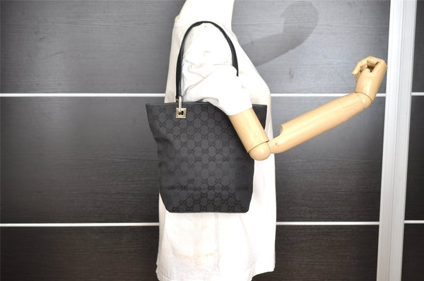 Authentic GUCCI Shoulder Hand Tote Bag GG Canvas Leather 0021099 Black 5391I