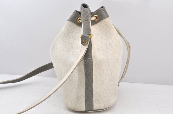 Auth Christian Dior Honeycomb Shoulder Drawstring Bag PVC Leather White 5393K