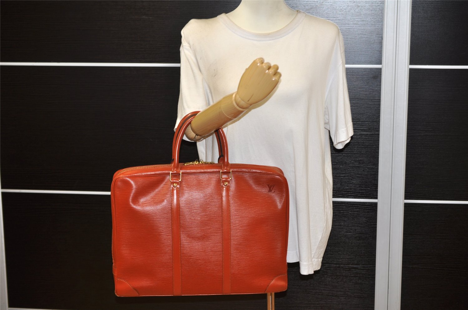 Authentic Louis Vuitton Epi Porte Documents Voyage Briefcase M54473 Brown 5394K