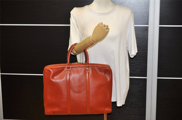 Authentic Louis Vuitton Epi Porte Documents Voyage Briefcase M54473 Brown 5394K