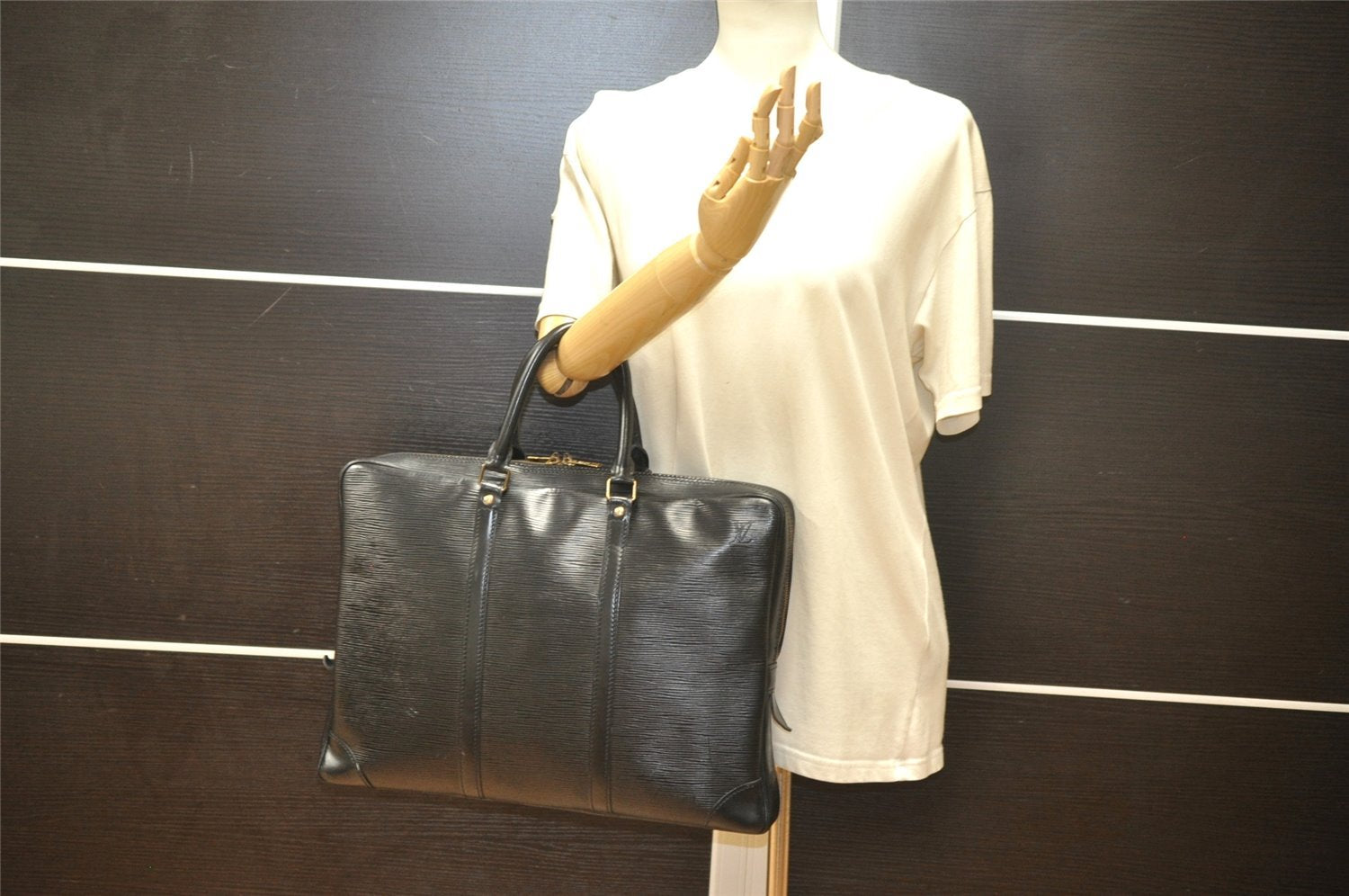 Authentic Louis Vuitton Epi Porte Documents Voyage Briefcase M59162 Black 5395K