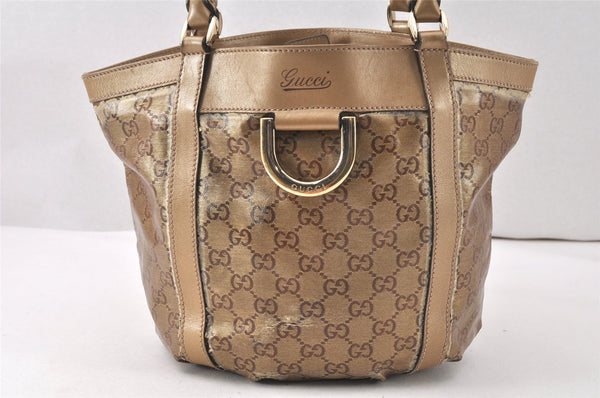 Authentic GUCCI GG Crystal Abbey Shoulder Tote Bag PVC Leather 211983 Gold 5396K