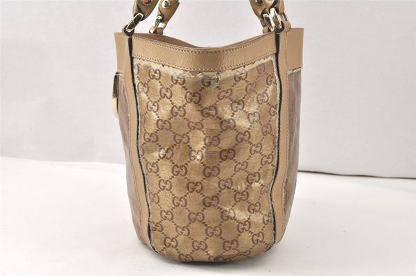 Authentic GUCCI GG Crystal Abbey Shoulder Tote Bag PVC Leather 211983 Gold 5396K