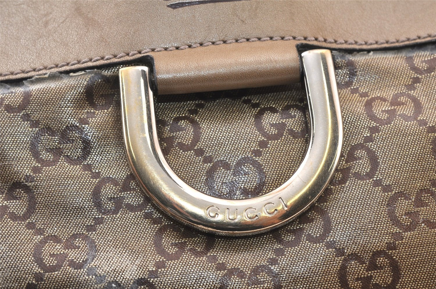 Authentic GUCCI GG Crystal Abbey Shoulder Tote Bag PVC Leather 211983 Gold 5396K
