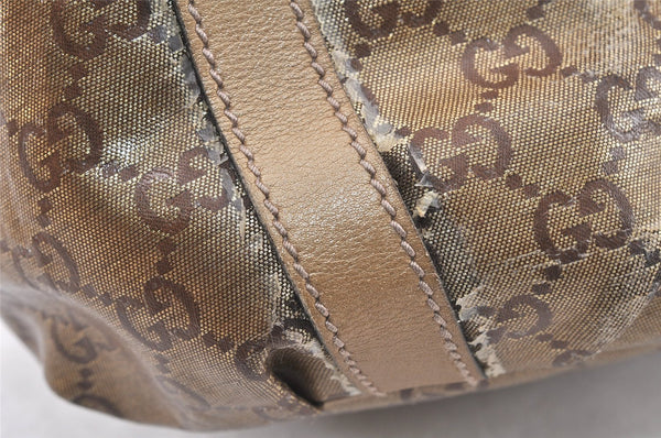 Authentic GUCCI GG Crystal Abbey Shoulder Tote Bag PVC Leather 211983 Gold 5396K