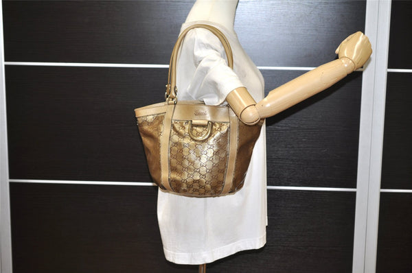 Authentic GUCCI GG Crystal Abbey Shoulder Tote Bag PVC Leather 211983 Gold 5396K