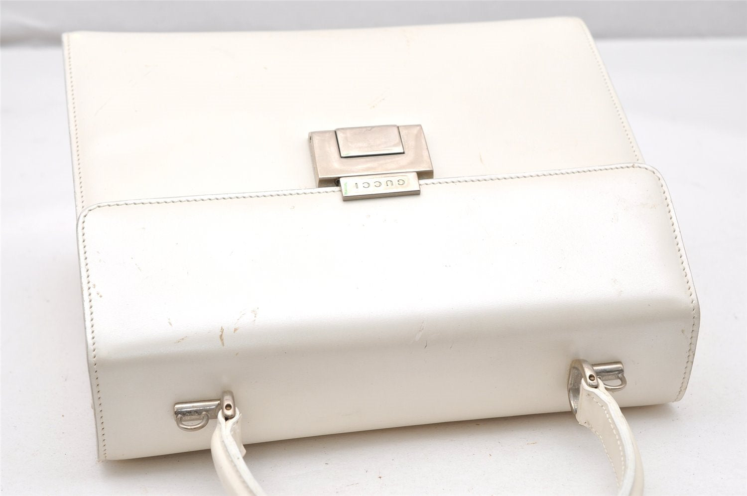 Authentic GUCCI Vintage 2Way Shoulder Hand Bag Purse Enamel White Junk 5398K