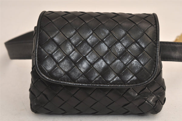 Authentic BOTTEGA VENETA Intrecciato Leather Waist Body Bag Pouch Black 5399M