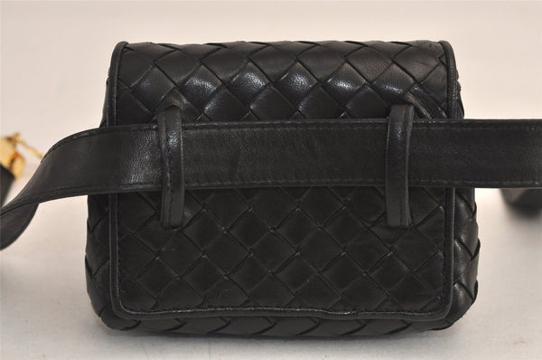Authentic BOTTEGA VENETA Intrecciato Leather Waist Body Bag Pouch Black 5399M