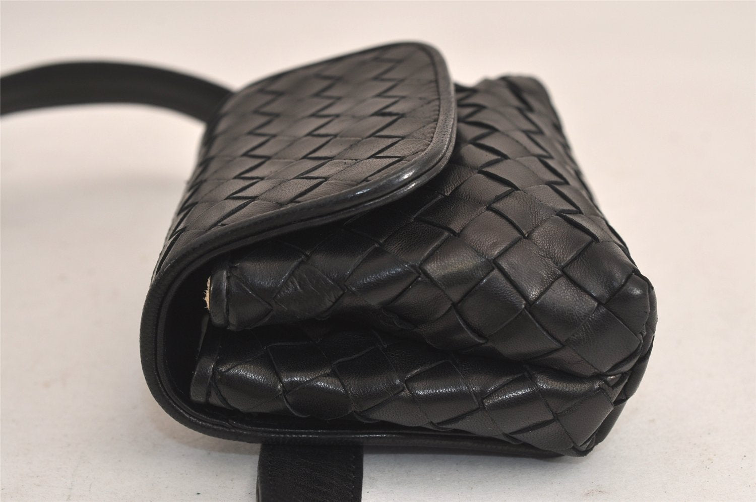 Authentic BOTTEGA VENETA Intrecciato Leather Waist Body Bag Pouch Black 5399M