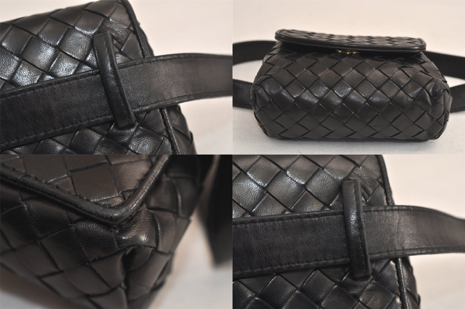 Authentic BOTTEGA VENETA Intrecciato Leather Waist Body Bag Pouch Black 5399M