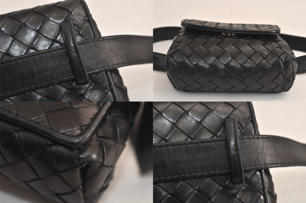 Authentic BOTTEGA VENETA Intrecciato Leather Waist Body Bag Pouch Black 5399M