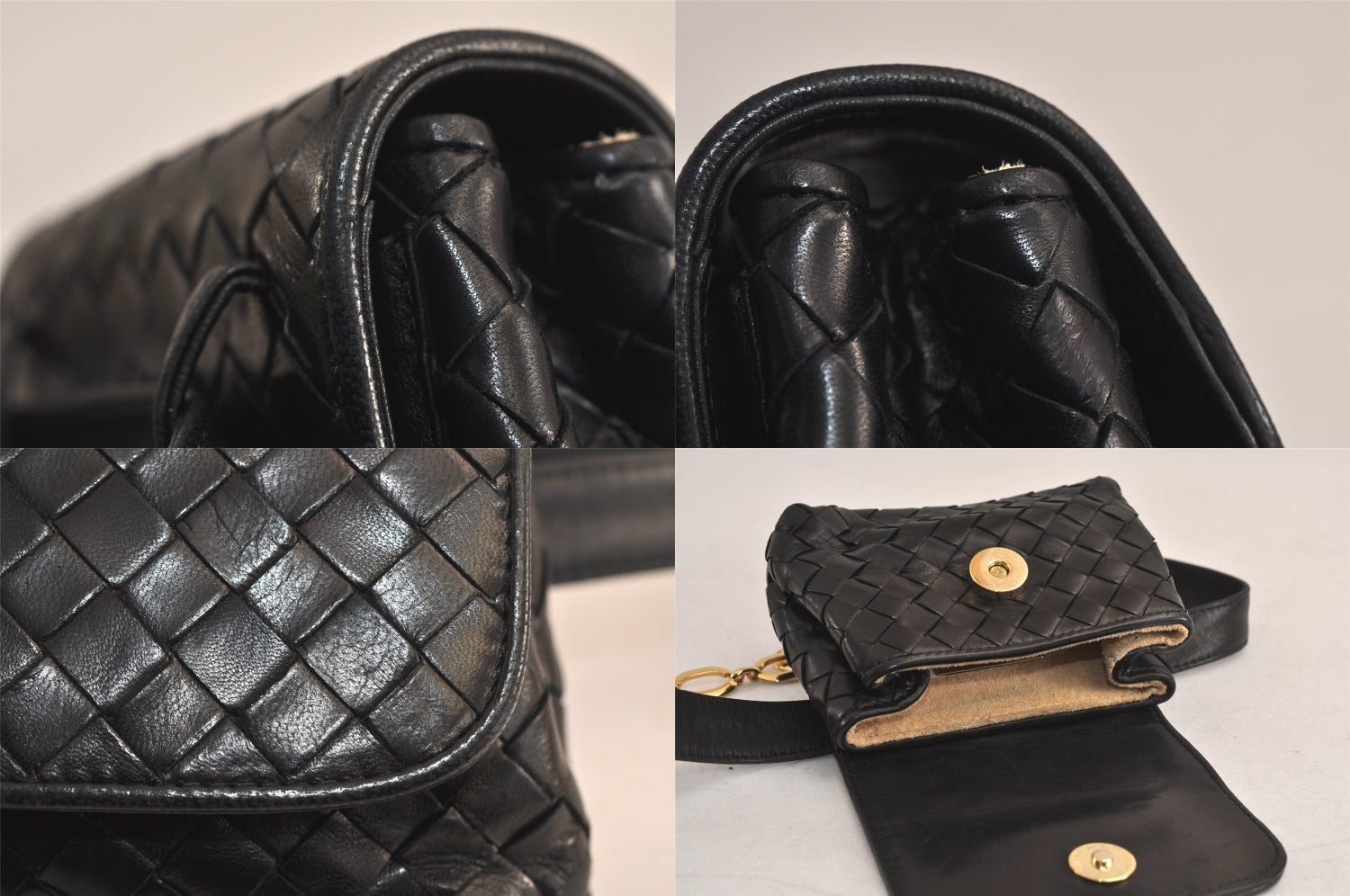 Authentic BOTTEGA VENETA Intrecciato Leather Waist Body Bag Pouch Black 5399M