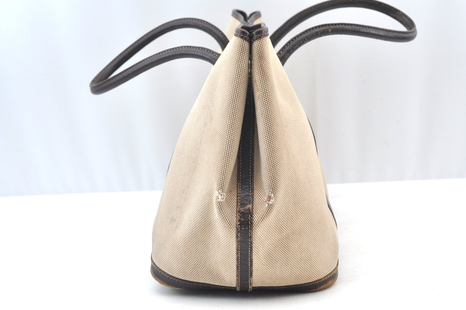 Authentic HERMES Garden Party PM Tote Hand Bag Canvas Leather Beige 5401H