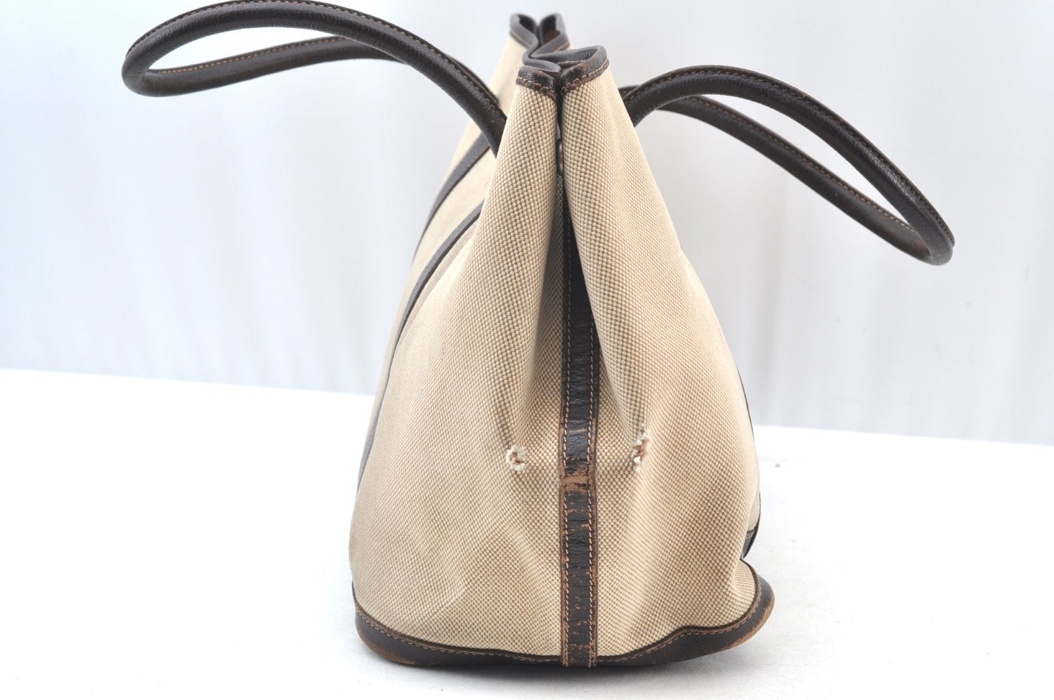 Authentic HERMES Garden Party PM Tote Hand Bag Canvas Leather Beige 5401H